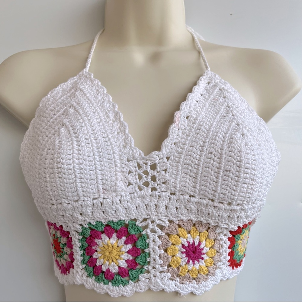 Boho Knitted Macrame Halter Top - Picture 2 of 5